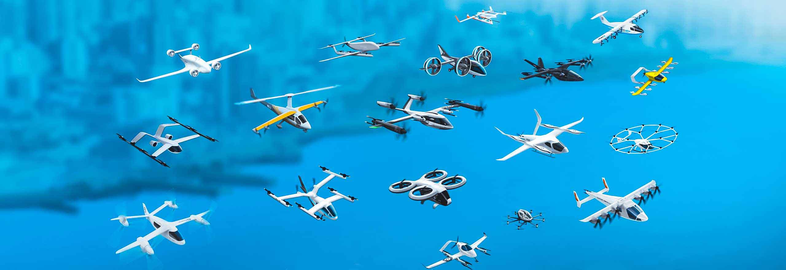 各种电动垂直起降(eVTOL)飞机和无人机在飞行中进行结构分析仿真