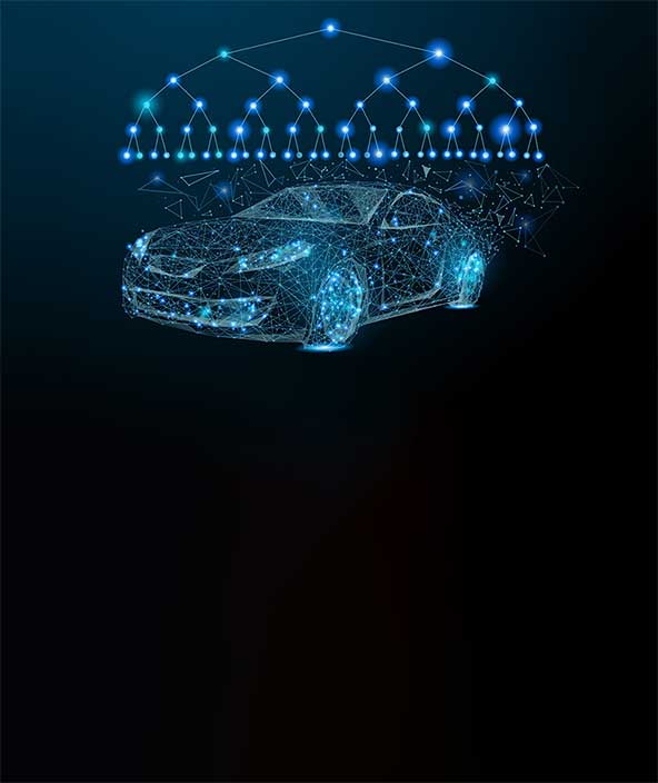 一辆汽车的数字化模型与上面的连接树图